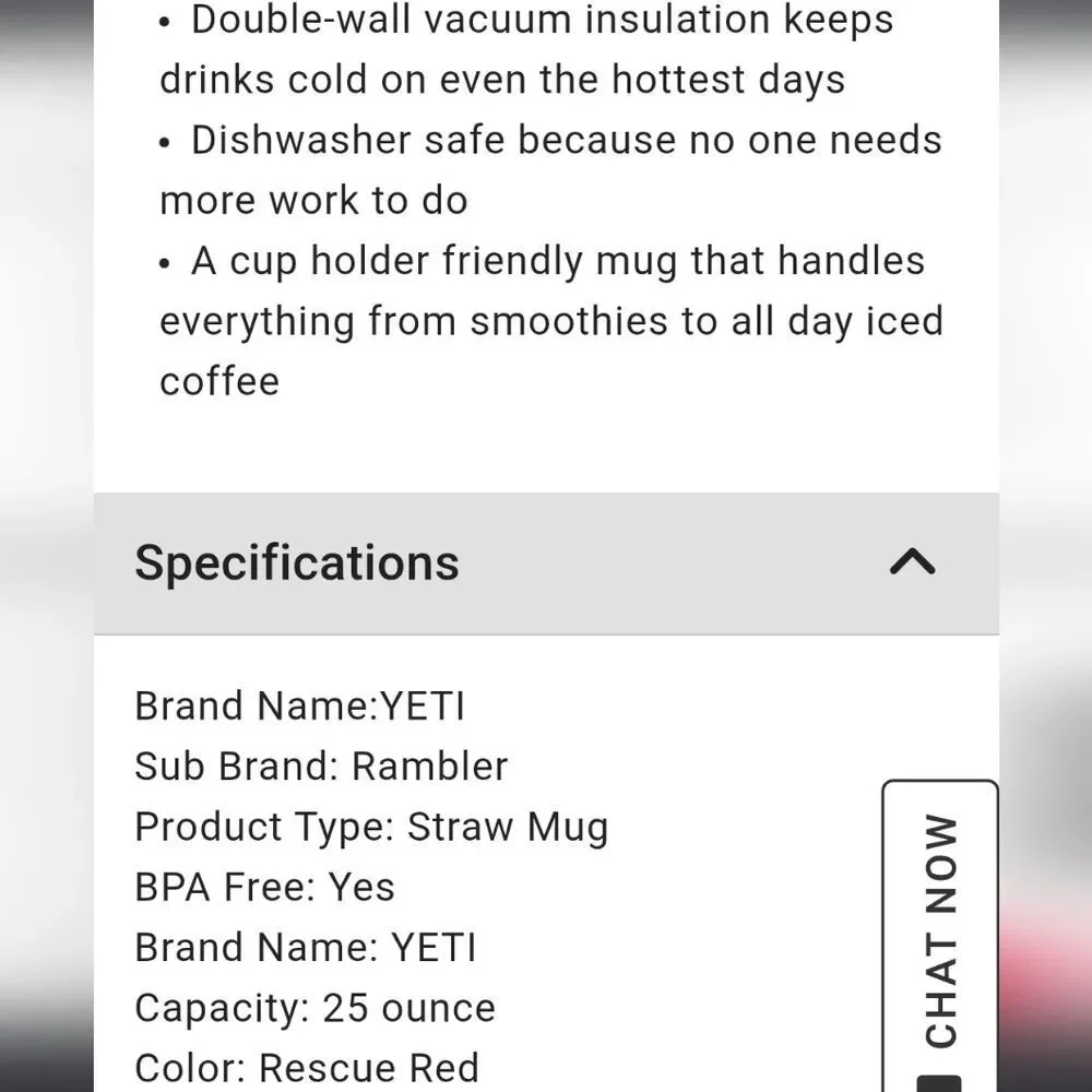 YETI‎ Rambler 25oz Mug w/Straw Lid- Rescue Red